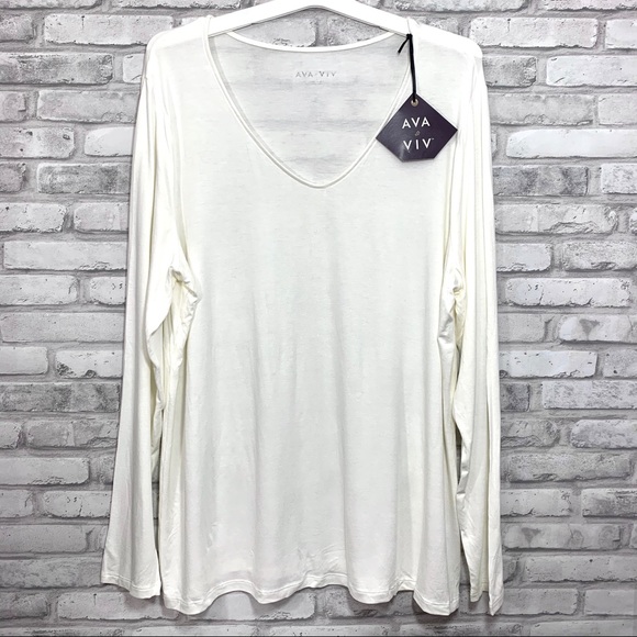Ava Viv Off White Long Sleeve Vneck 